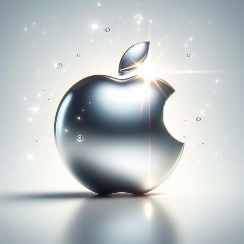 Apple Logo Shines in Silver Metal Gloss